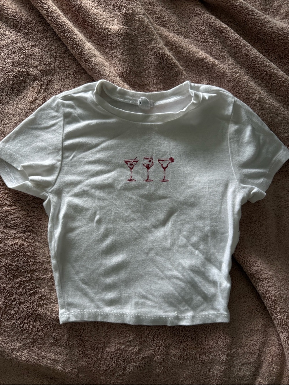 Garage White Crop Top with Pink Cocktail Glass Embroidery